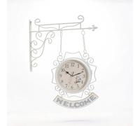 Fonowx Wall Clock Double Sided Station Clock Hanging Clock Vintage Clock With Analog Numbers Glass Cover Suitable for hallways entryways living rooms, Pastoral Coffee, Pastoral