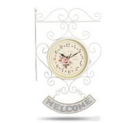 Fonowx Wall Clock Double Sided Station Clock Hanging Clock Vintage Clock With Analog Numbers Glass Cover Suitable for hallways entryways living rooms, Pastoral White, Pastoral