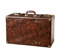 Fonowx Wood Storage Box with PU Leather Cover Rustic PU Leather Suitcase Sturdy Rectangular Display Case with Carry Handle, 1297b-03 Brown L