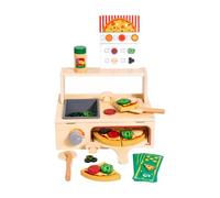 Fonowx Wooden Oven with Removable Toppings Realistic Pizza Counter Playset with Bake Oven Compact for Classroom