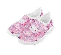 Fonplted Axolotl Girls Little Kids Sneakers Cartoon Print Running Shoes for Girls, Axolotl Cherry Blossom, 1.5 Big Kid