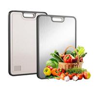 FONPOO Stainless Steel Chopping Board, Kitchen Chopping Board Made of Food Grade 304 Stainless Steel and Wheat Straw PP Material, Cutting Board for Meat, Vegetables, Fruits and Bread(38.5 x 26.5 cm)