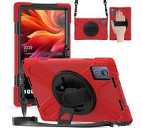 FONREST Compatible with Lenovo Tab K11 Plus 11.45 Inch TB352FU/XU Rugged Case w/Swivel Kickstand Heavy Duty Worksite Shockproof Armor Hard Tough Cover w/Hand Grip, Crossbody Shoulder Strap (Red)