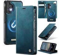 FONREST Compatible with Samsung-Galaxy-A13/A04S 2-in-1 Flip Wallet Case Ultra-thin Folio Case with Detachable Magnet Adsorbing Back Cover, Kickstand, RFID Blocking Card Holders, Cash Slot (Blue-green)