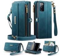 FONREST Compatible with Samsung-Galaxy-S20-FE 5G/4G Crossbody Purse Bag Case, Magnetic Flip Flap PU Leather Wallet Cover w/Kickstand 9 RFID Blocking Card Holders Zip Pocket Lanyard Wrist Strap (Blue)