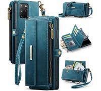 FONREST Compatible with Samsung-Galaxy-S20+Plus Crossbody Purse Bag Case, Magnetic Flip Flap PU Leather Wallet Cover w/Kickstand 9 RFID Blocking Card Holders Zip Pocket Lanyard Wrist Strap (Blue)