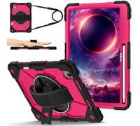 FONREST Crossbody Rugged Case for Lenovo Idea Tab Pro Gen 2 13-inch (TB390FU) with Pen Holder Swivel Kickstand Hand-strap-grip Shoulder Strap Shock-proof Rigid Armor Cover (Black+Rose)