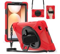 FONREST Crossbody Rugged Case for Samsung-Galaxy-Tab-A11 8.7 inch 2025 SM-X135/X133/X130 with 360° Rotatable Kickstand Hand Grip, Heavy Duty Hybrid Shock-proof Armor Cover with Shoulder Strap (Red)