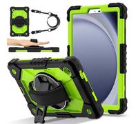FONREST Crossbody Rugged Case for Samsung-Galaxy-Tab-A11/A9 8.7 inch w/Swivel Kickstand, Heavy Duty Shock-proof Armor Cover w/Hand-Strap-Grip Shoulder-Strap SM-X135/X133/X130 (Black/Green)