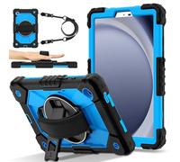 FONREST Crossbody Rugged Case for Samsung-Galaxy-Tab-A11/A9 8.7 inch w/Swivel Kickstand, Heavy Duty Shock-proof Armor Cover w/Hand-Strap-Grip Shoulder-Strap SM-X135/X133/X130 (Black/Blue)