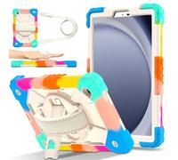 FONREST Crossbody Rugged Case for Samsung-Galaxy-Tab-A11/A9 8.7 inch w/Swivel Kickstand, Heavy Duty Shock-proof Armor Cover w/Hand-Strap-Grip Shoulder-Strap SM-X135/X133/X130 (Neon)