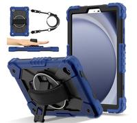 FONREST Crossbody Rugged Case for Samsung-Galaxy-Tab-A11/A9 8.7 inch w/Swivel Kickstand, Heavy Duty Shock-proof Armor Cover w/Hand-Strap-Grip Shoulder-Strap SM-X135/X133/X130 (Navy/Black)