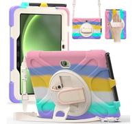FONREST Crossbody Rugged Case for Samsung Galaxy Tab Active 5 Pro(SM-T350/T356B) 10.1 Inch with S Pen Holder Swivel Kickstand Hand Grip Shoulder Strap, Heavy Duty Shock-proof Armor Cover (Macaron)