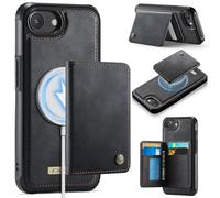 FONREST for iPhone 17e Slim Magnet Adsorbing Leather Case + Detachable Rear Billfold 2-in-1 Wallet Cover with 4 RFID Blocking Card Holders Cash Slot Kickstand Shockproof TPU+PU Hybrid Shell (Black)