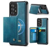 FONREST for Samsung Galaxy A52/A52S 5G Slim Magnet Adsorbing Leather Case+Detachable Rear Billfold 2-in-1 Wallet Cover with 4 RFID Blocking Card Holders Cash Slot Kickstand Shockproof Shell (Blue)