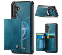 FONREST for Samsung-Galaxy-S26 Slim Magnet Adsorbing Leather Case + Detachable Rear Billfold 2-in-1 with 4 RFID Blocking Card Holders Cash Slot Kickstand Shockproof TPU+PU Hybrid Wallet Cover (Blue)