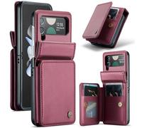 FONREST for Samsung-Galaxy-Z-Flip-4 Rear Wallet Case with RFID Blocking Card Holders/Kickstand, One-Piece Shockproof PC + PU Leather Hybrid Protective Cover w/Magnetic Snaps Hinge Protection (Red)