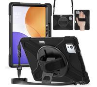 FONREST for Xiaomi Pad 7S/6S Pro 12.5/12.4 Inch Tablet Rugged Case w/Pencil Holder Swivel Kickstand Heavy Duty Worksite Shockproof Armor Hard Tough Cover w/Hand Grip, Crossbody Shoulder Strap(Black)