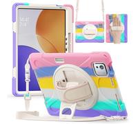 FONREST for Xiaomi Pad 7S/6S Pro 12.5/12.4 Inch Tablet Rugged Case w/Pencil Holder Swivel Kickstand Heavy Duty Worksite Shockproof Armor Hard Tough Cover w/Hand Grip Crossbody Shoulder Strap(Aurora)