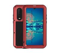 FONREST Full Body Case for Huawei P30, 6.1-inch Love Mei Outdoor Shockproof Heavy Duty Hybrid Aluminum Metal Snowproof Cover with Tempered Glass Screen Protector, Support Wireless Charging (Red)