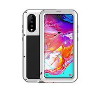FONREST IP68 Waterproof Case for Samsung Galaxy A70(6.7-inch), Love Mei Full Body Outdoor Shockproof Heavy Duty Hybrid Aluminum Metal Cover with Tempered Glass, Support Wireless Charging (White)
