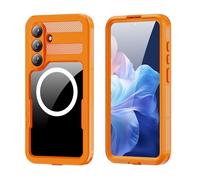 FONREST IP68 Waterproof Case for Samsung-Galaxy-S26+Plus with Magnetic Ring for Wireless Charging Transparent Slim Shock-Dust-Snow-proof Full-body Sealed Underwater Cover with Wrist Strap (Orange)