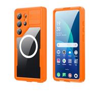 FONREST IP68 Waterproof Case for Samsung-Galaxy-S26-Ultra with Magnetic Ring for Wireless Charging Transparent Slim Shock-Dust-Snow-proof Full-body Sealed Underwater Cover with Wrist Strap (Orange)