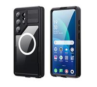 FONREST IP68 Waterproof Case for Samsung-Galaxy-S26-Ultra with Magnetic Ring for Wireless Charging Transparent Slim Shock-Dust-Snow-proof Full-body Sealed Underwater Cover with Wrist Strap (Black)