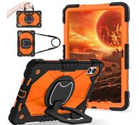FONREST Portable Rugged Case for Redmi Pad 2 Pro 12.1'' 2025 with Swivel Kickstand/Hanging Ring Lifting Handle Crossbody Shoulder Strap Hybrid Heavy Duty Shock-proof Armor Cover (Black+Orange)
