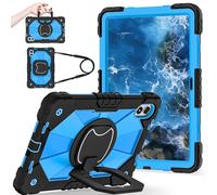 FONREST Portable Rugged Case for Redmi Pad 2 Pro 12.1'' 2025 with Swivel Kickstand/Hanging Ring Lifting Handle Crossbody Shoulder Strap Hybrid Heavy Duty Shock-proof Armor Cover (Black+Blue)