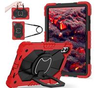 FONREST Portable Rugged Case for Redmi Pad 2 Pro 12.1'' 2025 with Swivel Kickstand/Hanging Ring Lifting Handle Crossbody Shoulder Strap Hybrid Heavy Duty Shock-proof Armor Cover (Red+Black)