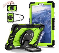 FONREST Portable Rugged Case for Samsung-Galaxy-Tab-A11 8.7'' 2025 with 360° Rotatable Kickstand/Hanging Ring Handle Heavy Duty Shock-proof Cover w/Lanyard Pen Holder SM-X135/X133/X130 (Black/Green)