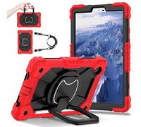FONREST Portable Rugged Case for Samsung-Galaxy-Tab-A11 8.7'' 2025 with 360° Rotatable Kickstand/Hanging Ring Handle Heavy Duty Shock-proof Cover w/Lanyard Pen Holder SM-X135/X133/X130 (Red/Black)