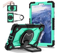 FONREST Portable Rugged Case for Samsung-Galaxy-Tab-A11 8.7'' 2025 with 360° Rotatable Kickstand/Hanging Ring Handle Heavy Duty Shock-proof Cover w/Lanyard Pen Holder SM-X135/X133/X130 (Black/Mint)