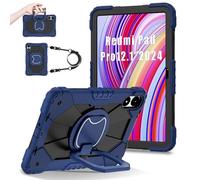 FONREST Portable Rugged Case for Xiaomi Poco Pad/Redmi Pad Pro 12.1'' 2024 with Swivel Kickstand/Hanging Ring Lifting Handle Lanyard Hybrid Heavy Duty Shock-proof Armor Cover (Navy+Black)