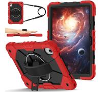 FONREST Rugged Case for Lenovo Tab M11/idea Tab 11''/Xiaoxin Pad 11 2025 w/Swivel Kickstand Hand-strap-grip Shock-proof Rigid Armor Cover w/Crossbody Shoulder Strap TB-330FU/336FU/335FC (Red+Black)