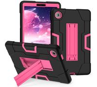 FONREST Rugged Case for Lenovo Tab One/for Lenovo Tab K9 8.7'' with Kickstand, Heavy Duty Hybrid PC+Silicon Shock-Proof Tough Robust Armor Cover Kids-friendly TB305XU/TB305FU (Black+Rose)