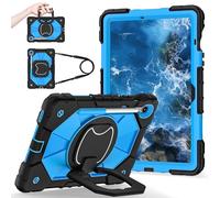 FONREST Rugged Case for Samsung Galaxy Tab S10 FE/S9 FE 10.9'' & S9 11'' w/ [S Pen Holder] Swivel Kickstand/Hanging Ring Handle Shoulder Strap Heavy Duty Shock-proof Cover SM-X520/X526B (Black+Blue)