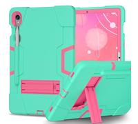 FONREST Rugged Case for Samsung Galaxy Tab S10 Lite 10.9 inch 2025 SM-X400/X406B/S10 FE/S9 FE with Kickstand S Pen Holder, Heavy Duty Hybrid Shock-Proof Armor Cover Kids-friendly (Mint+Rose)