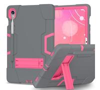 FONREST Rugged Case for Samsung Galaxy Tab S10 Lite 10.9 inch 2025 SM-X400/X406B/S10 FE/S9 FE with Kickstand S Pen Holder, Heavy Duty Hybrid Shock-Proof Armor Cover Kids-friendly (Grey+Rose)