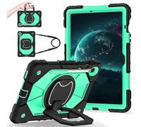 FONREST Rugged Case for Samsung Galaxy Tab S10 Lite 10.9 Inch 2025 SM-X400/X406B w/ [S Pen Holder] Swivel Kickstand/Hanging Ring Handle Shoulder Strap Heavy Duty Shock-proof Cover (Black+Mint)