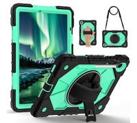 FONREST Rugged Case for Samsung Galaxy Tab S10 Lite 10.9 Inch 2025 SM-X400/X406B with [S Pen Holder] Swivel Kickstand Hand-strap-grip Rigid Shock-proof Armor Cover w/Shoulder Strap (Black+Mint)