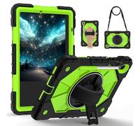 FONREST Rugged Case for Samsung Galaxy Tab S10 Lite 10.9 Inch 2025 SM-X400/X406B with [S Pen Holder] Swivel Kickstand Hand-strap-grip Rigid Shock-proof Armor Cover w/Shoulder Strap (Black+Green)