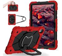 FONREST Rugged Case for Samsung Galaxy Tab S11 11 Inch 2025 SM-X730/X736B w/ [S Pen Holder] Swivel Kickstand/Hanging Ring Lifting Handle Shoulder Strap Heavy Duty Shock-proof Armor Cover (Red+Black)