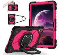 FONREST Rugged Case for Samsung Galaxy Tab S11 11 Inch 2025 SM-X730/X736B w/ [S Pen Holder] Swivel Kickstand/Hanging Ring Lifting Handle Shoulder Strap Heavy Duty Shock-proof Armor Cover (Black+Rose)