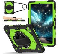 FONREST Rugged Case for Samsung Galaxy Tab S11 11 Inch 2025 SM-X730/X736B with [S Pen Holder] Swivel Kickstand Hand-strap-grip Shoulder Strap Robust Shock-proof Armor Cover (Black+Green)