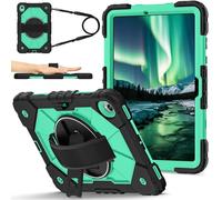 FONREST Rugged Case for Samsung Galaxy Tab S11 11 Inch 2025 SM-X730/X736B with [S Pen Holder] Swivel Kickstand Hand-strap-grip Shoulder Strap Robust Shock-proof Armor Cover (Black+Mint)