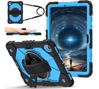 FONREST Rugged Case for Samsung Galaxy Tab S11 11 Inch 2025 SM-X730/X736B with [S Pen Holder] Swivel Kickstand Hand-strap-grip Shoulder Strap Robust Shock-proof Armor Cover (Black+Blue)