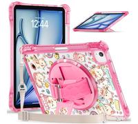 FONREST Ultra-thin Clear Kids Case for iPad Air 11-inch M3/M2 4th/5th Generation Cartoon Cover w/Swivel Kickstand Silicone Hand Grip Crossbody Shockproof Shell A3266/7 A2902/3 for iPad Pro 11 (Dog)