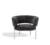 Font Armchair with Armrest Sheepskin Grey/Polished Steel Frame
